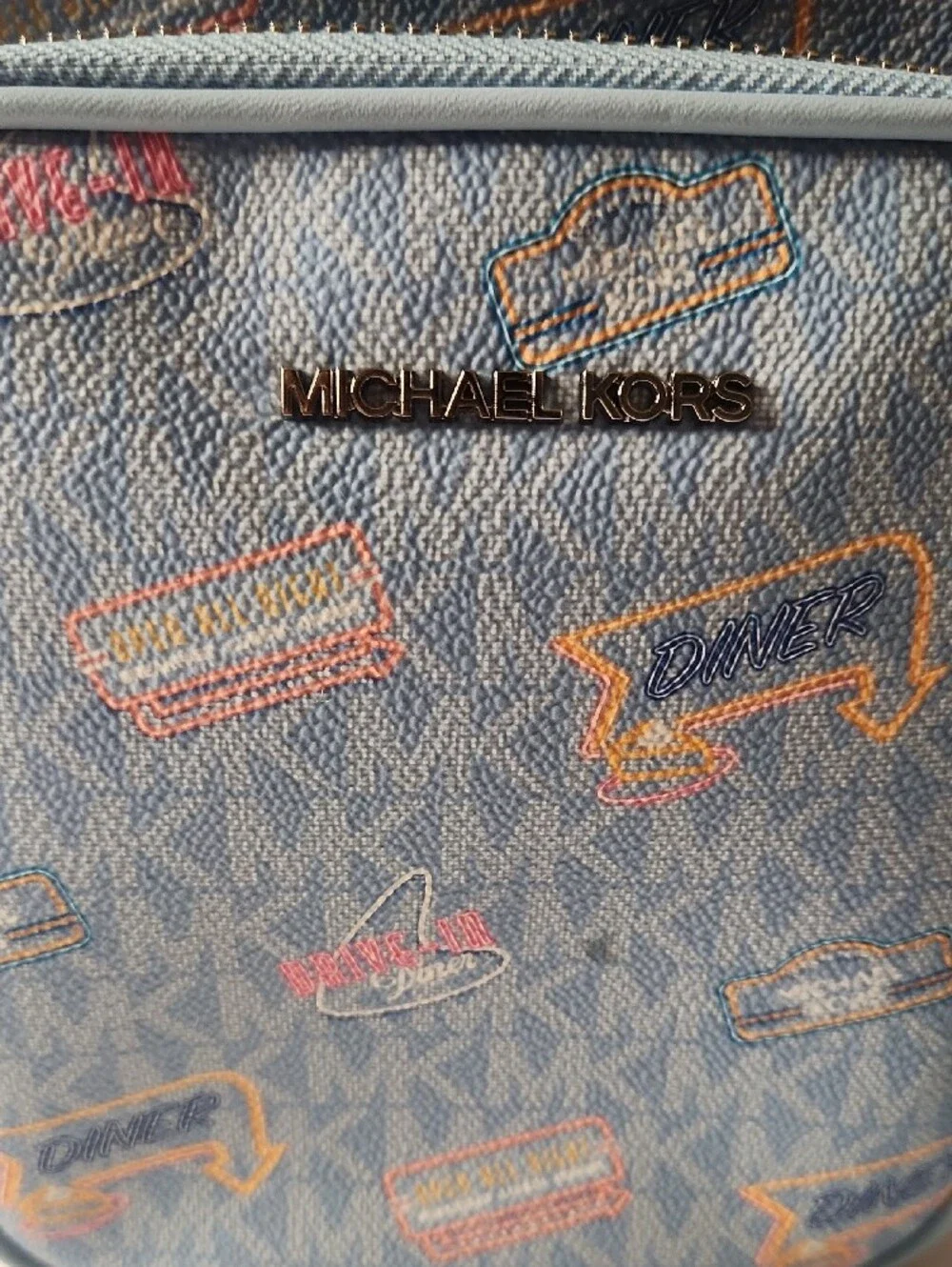 Michael Kors Jet Set Light Blue Logo-Print Messenger Crossbody